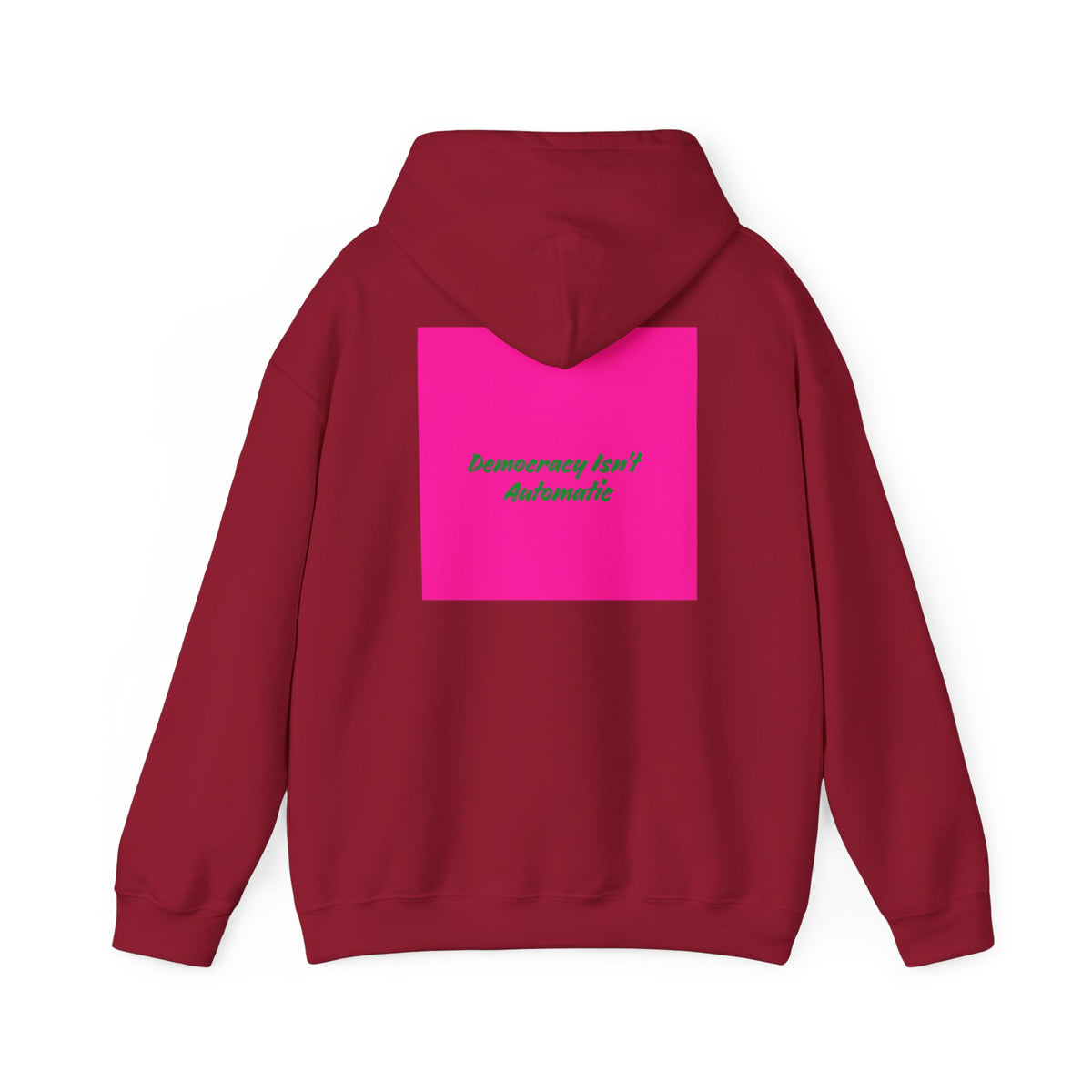 Democracy Project Hoodie | Bold Retro Text, Pink & Orange Square Design