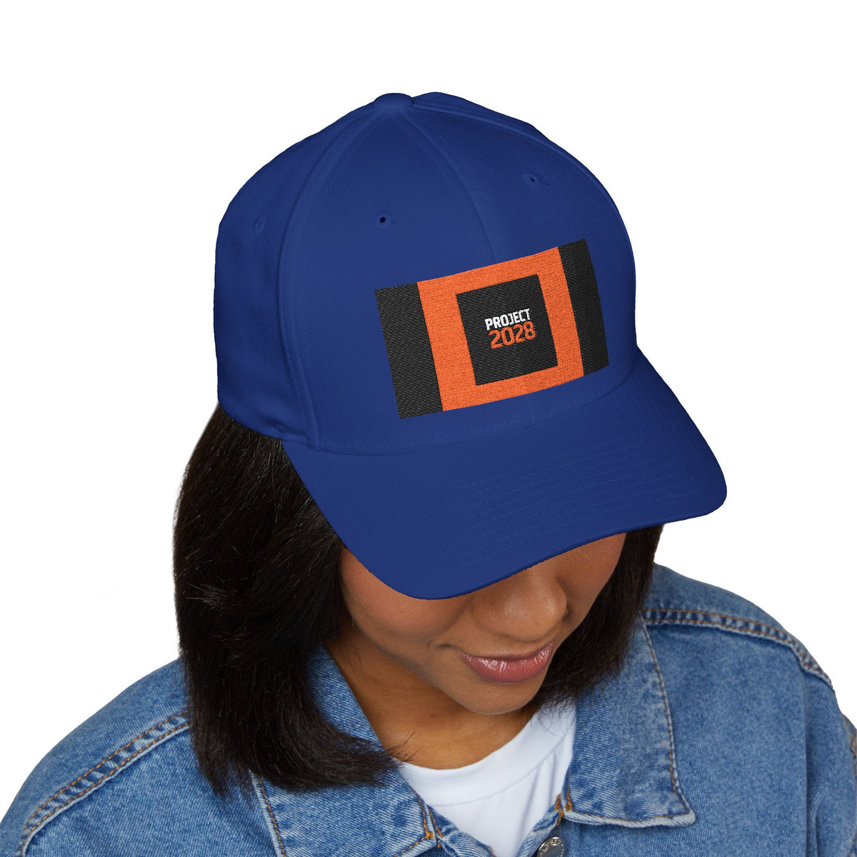 Embroidered 'Project 2028' Structured Cap — Retro Orange & Black Patch