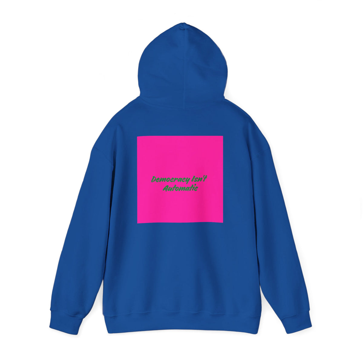 Democracy Project Hoodie | Bold Retro Text, Pink & Orange Square Design