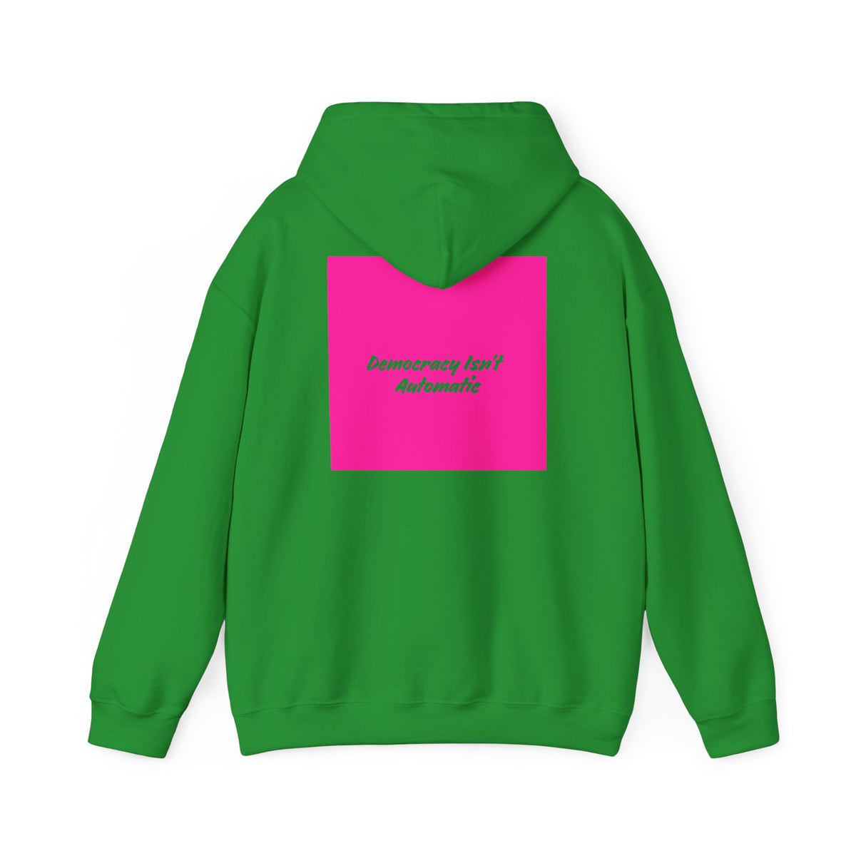 Democracy Project Hoodie | Bold Retro Text, Pink & Orange Square Design