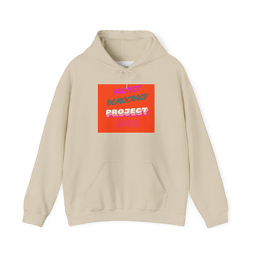 Democracy Project Hoodie | Bold Retro Text, Pink & Orange Square Design
