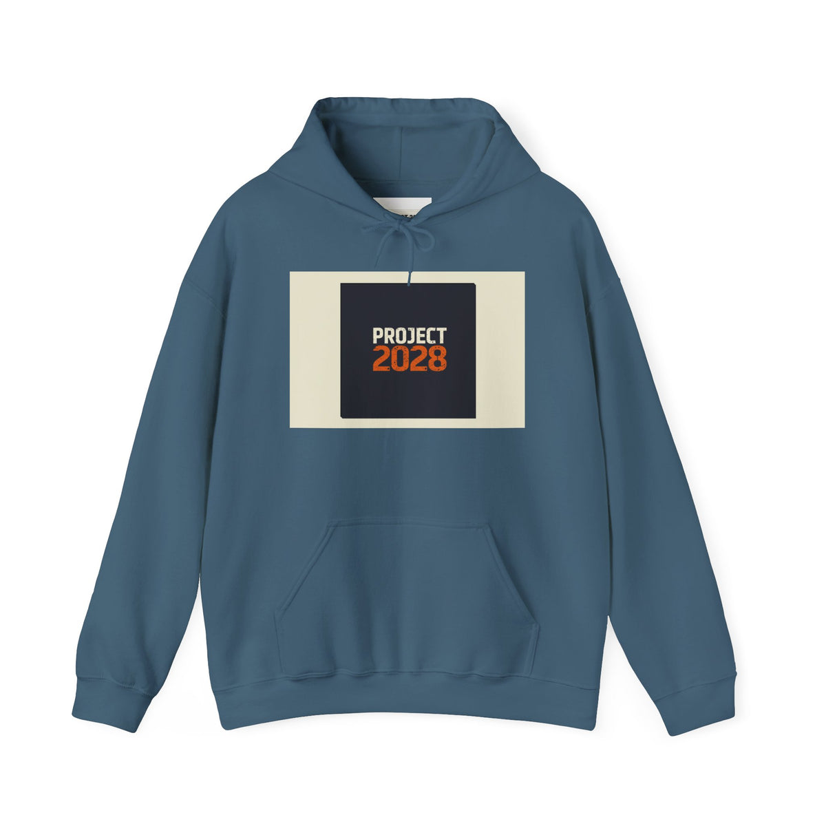 Project 218 Hoodie | Retro Block Logo, Beige Panel Front, Script Back