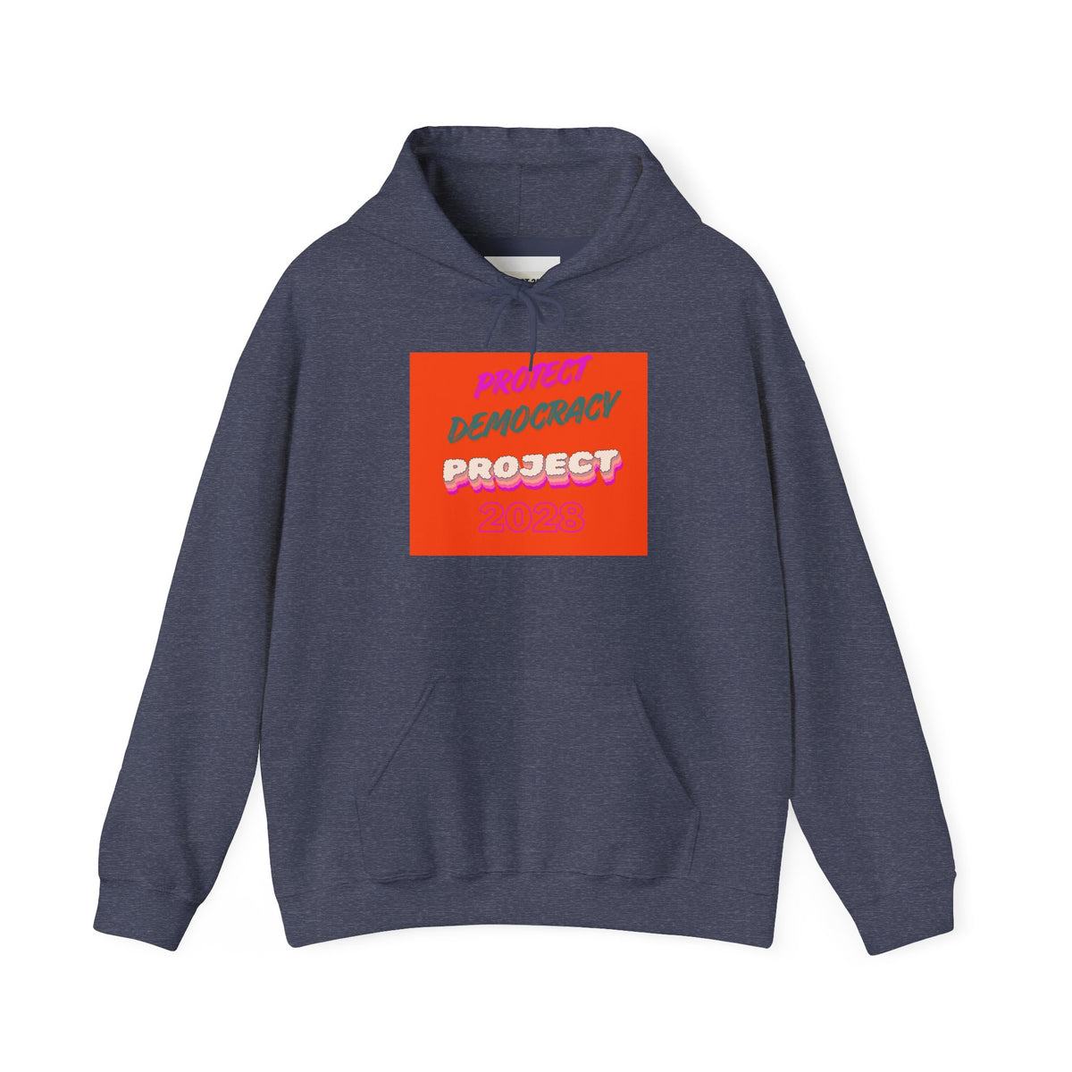 Democracy Project Hoodie | Bold Retro Text, Pink & Orange Square Design