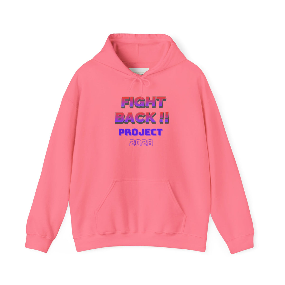 Project 2028 hoodie | Fight Back II text graphic, retro purple pink print