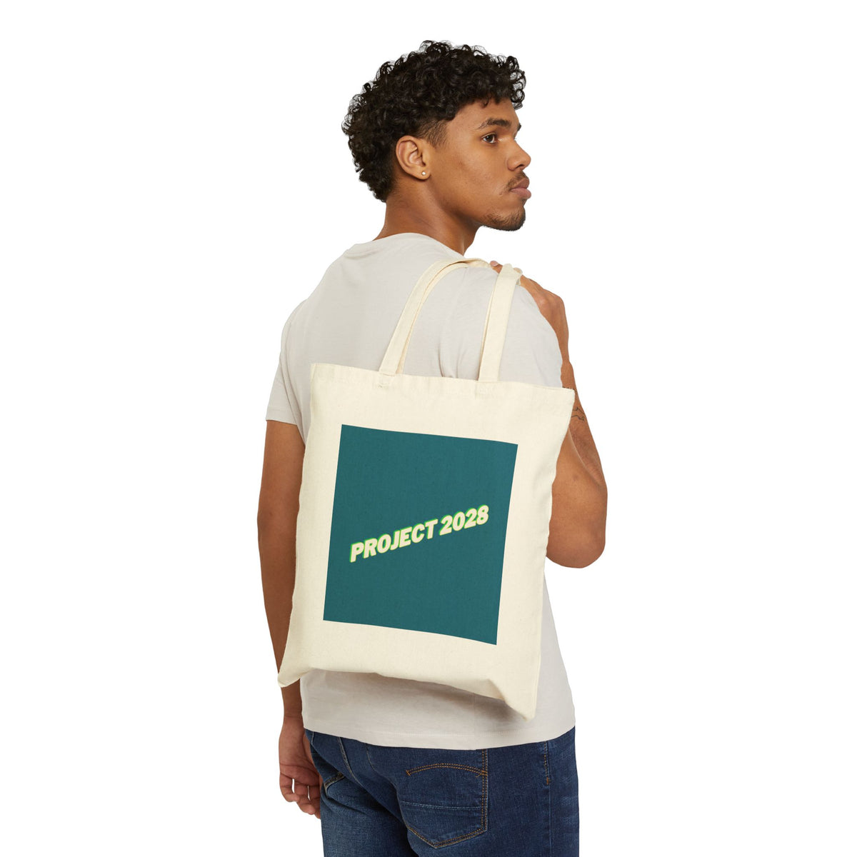 Project 2028 Cotton Canvas Tote Bag — Retro Graphic Reusable Market Tote