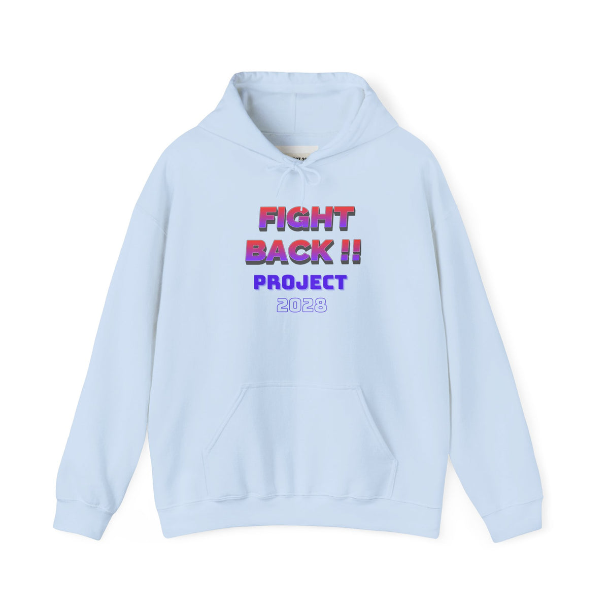 Project 2028 hoodie | Fight Back II text graphic, retro purple pink print