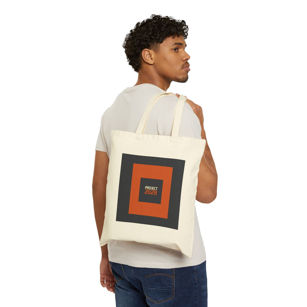 Tote Bag — 'Democracy Isn’t Automatic' Cotton Canvas Tote with Retro Square Graphic