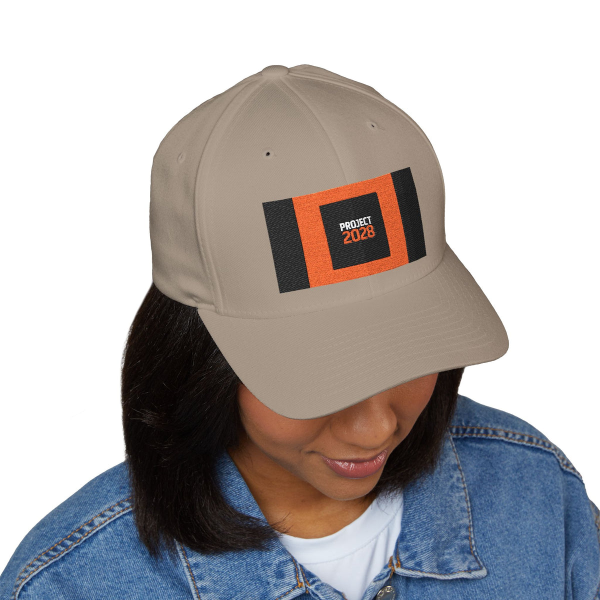 Embroidered 'Project 2028' Structured Cap — Retro Orange & Black Patch