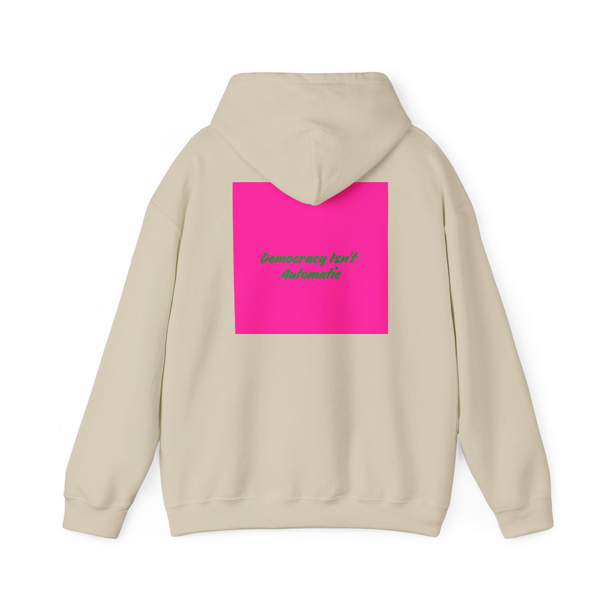 Democracy Project Hoodie | Bold Retro Text, Pink & Orange Square Design
