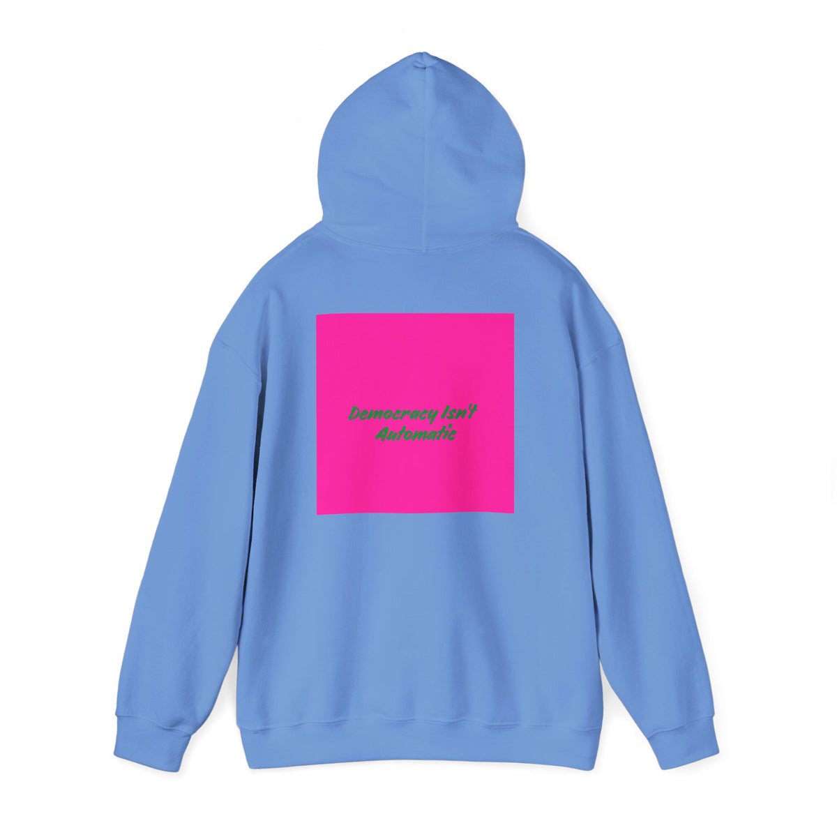 Democracy Project Hoodie | Bold Retro Text, Pink & Orange Square Design