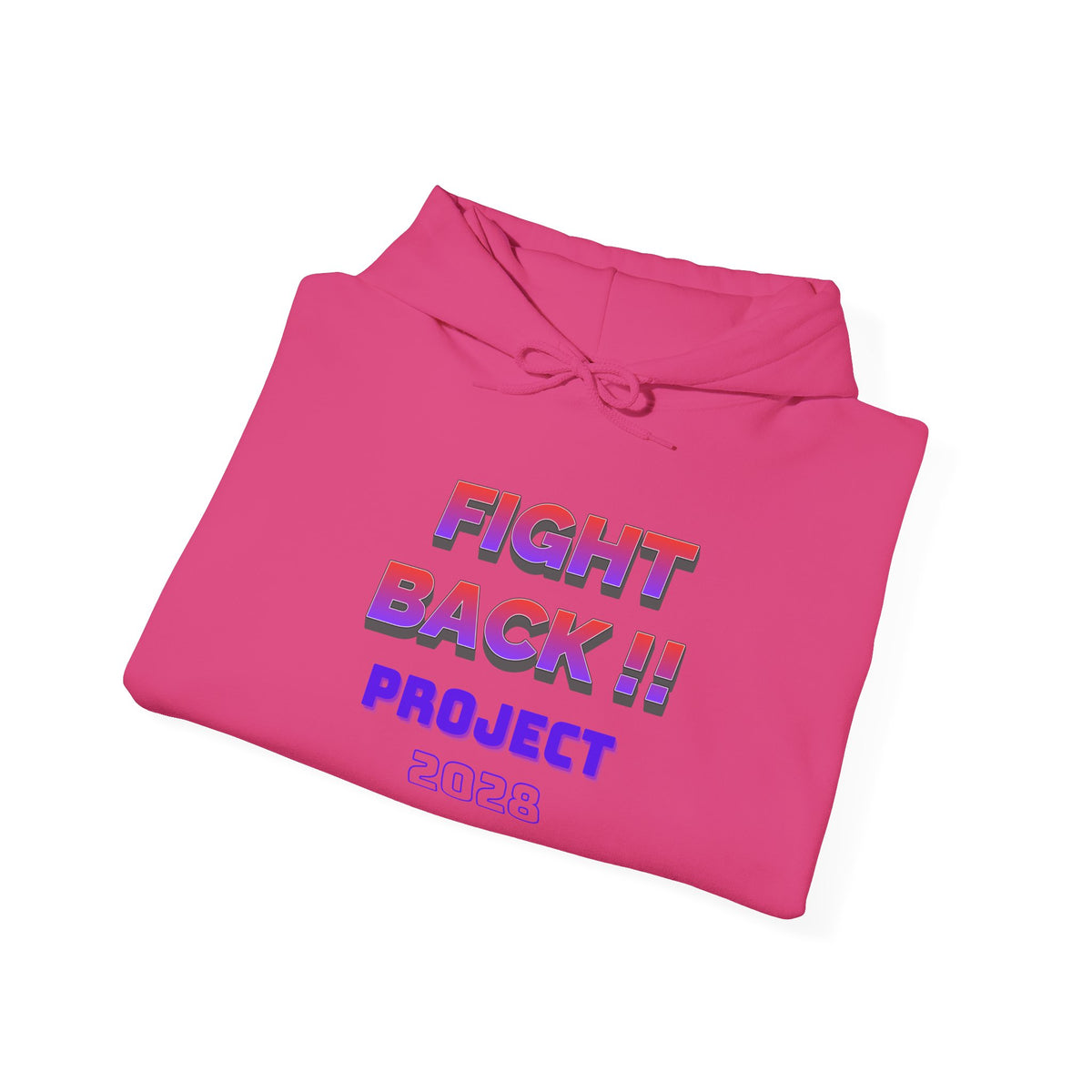 Project 2028 hoodie | Fight Back II text graphic, retro purple pink print