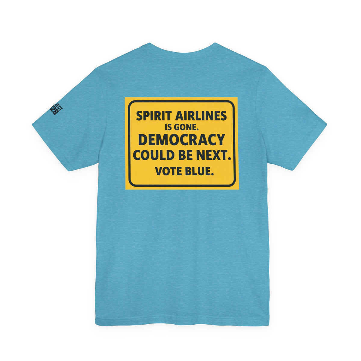 Project 2028 Graphic Tee — "Spirit Airlines Is Gone. Democracy Could Be Next. Vote Blue." Political Statement T-Shirt - Make a Statement Without Saying a Word!