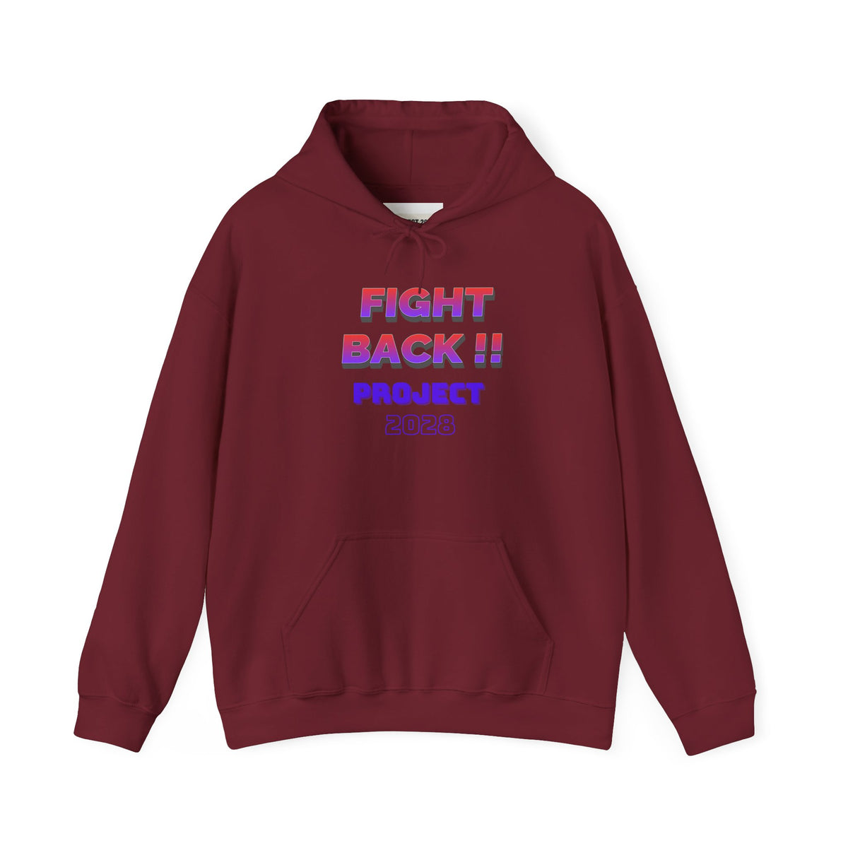 Project 2028 hoodie | Fight Back II text graphic, retro purple pink print