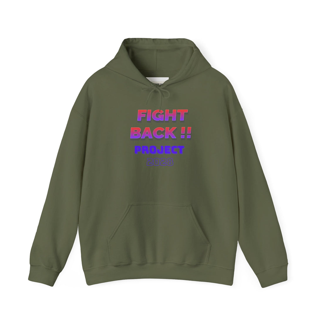 Project 2028 hoodie | Fight Back II text graphic, retro purple pink print