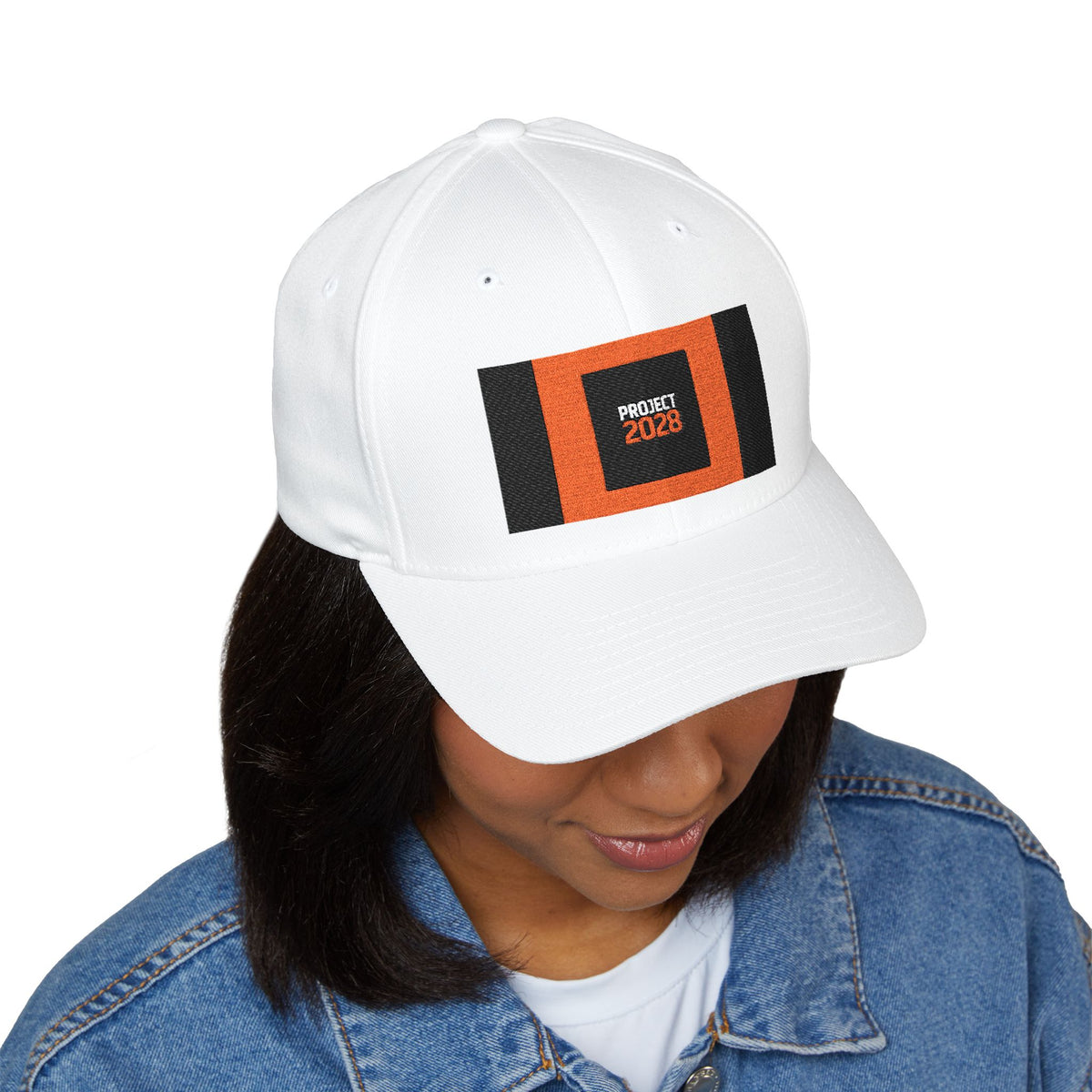 Embroidered 'Project 2028' Structured Cap — Retro Orange & Black Patch