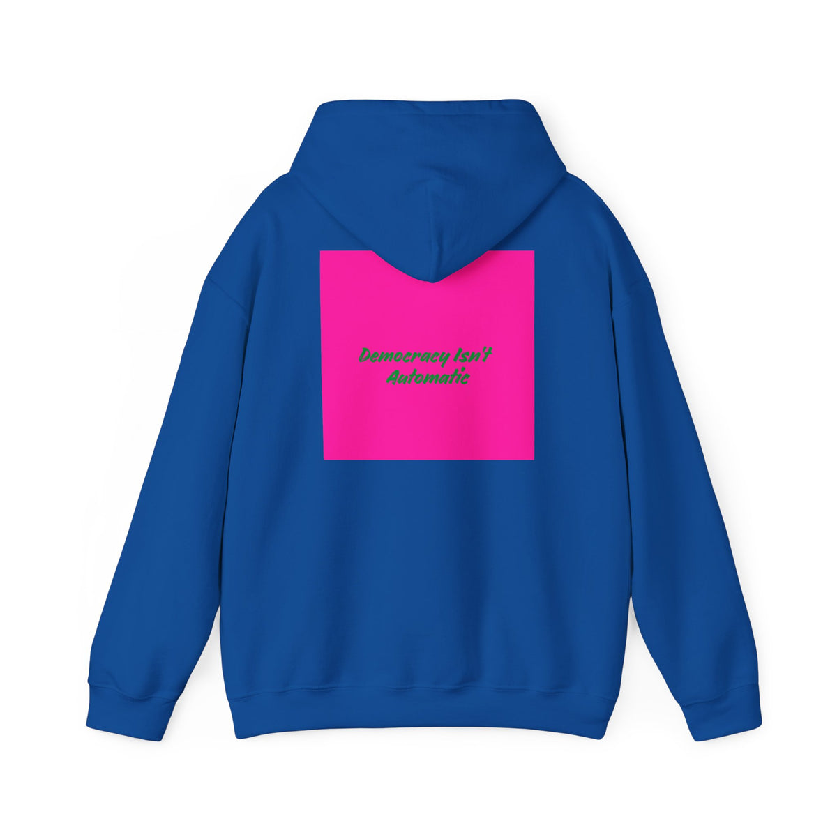 Democracy Project Hoodie | Bold Retro Text, Pink & Orange Square Design