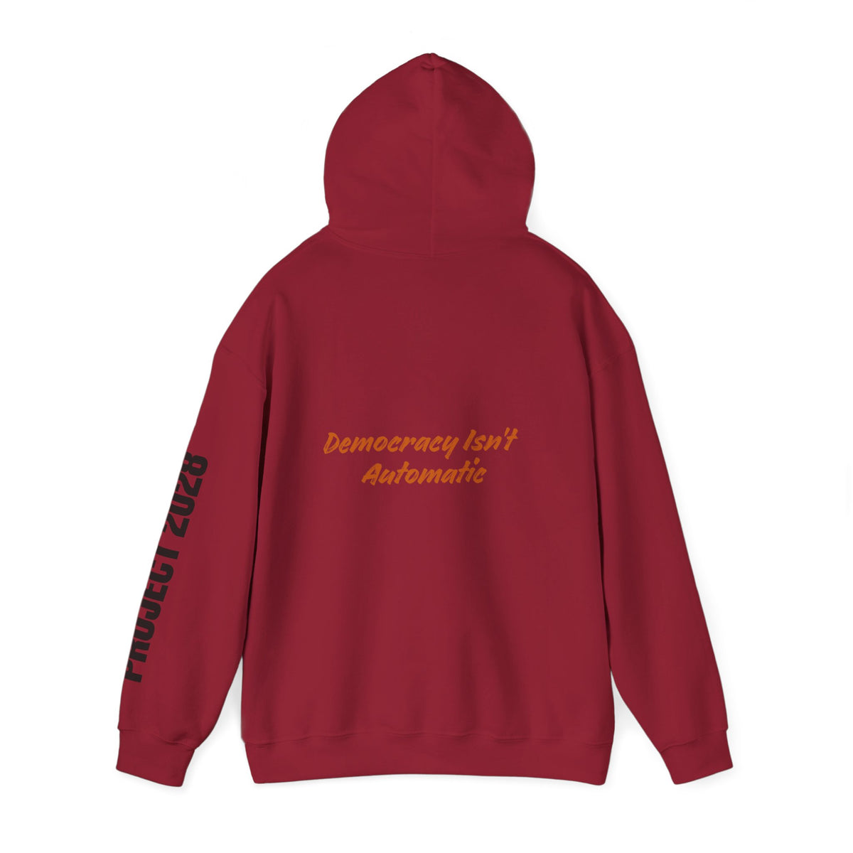 Copy of Product 2028 graphic Hoodie | Democracy Isn't Automatic slogan back