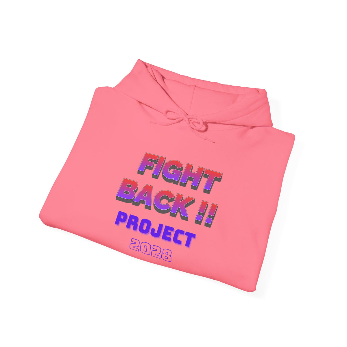 Project 2028 hoodie | Fight Back II text graphic, retro purple pink print