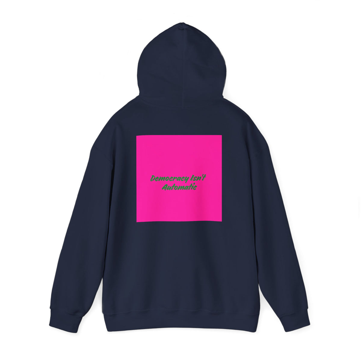 Democracy Project Hoodie | Bold Retro Text, Pink & Orange Square Design