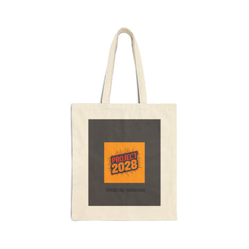 Project 2028 Cotton Tote Bag — "Democracy Isn't Automatic" Reusable Canvas Shopper