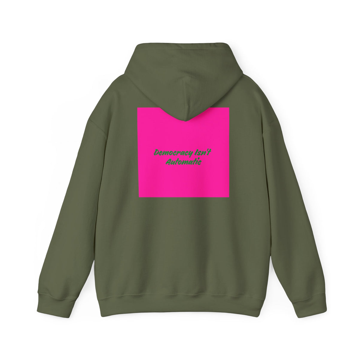 Democracy Project Hoodie | Bold Retro Text, Pink & Orange Square Design