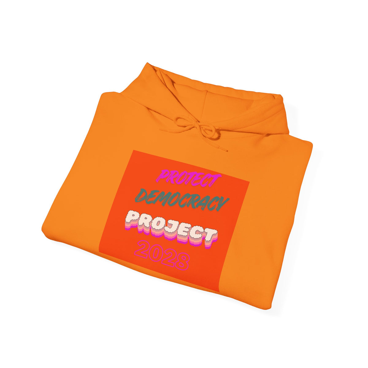 Democracy Project Hoodie | Bold Retro Text, Pink & Orange Square Design
