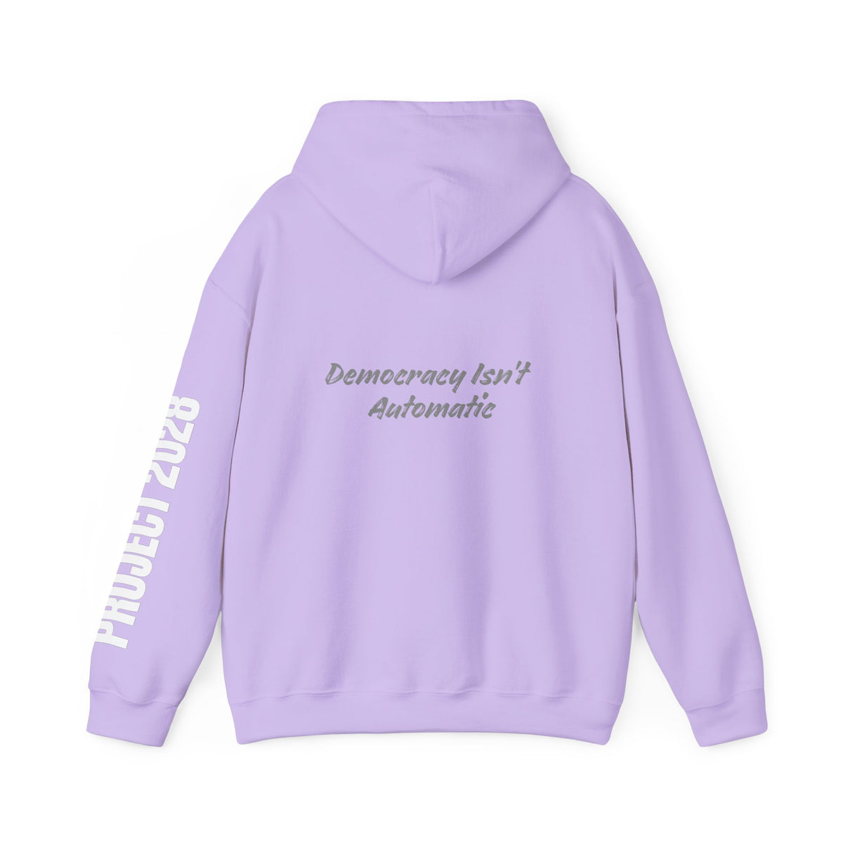 Project 2028 hoodie | Democracy Isn't Automatic back print