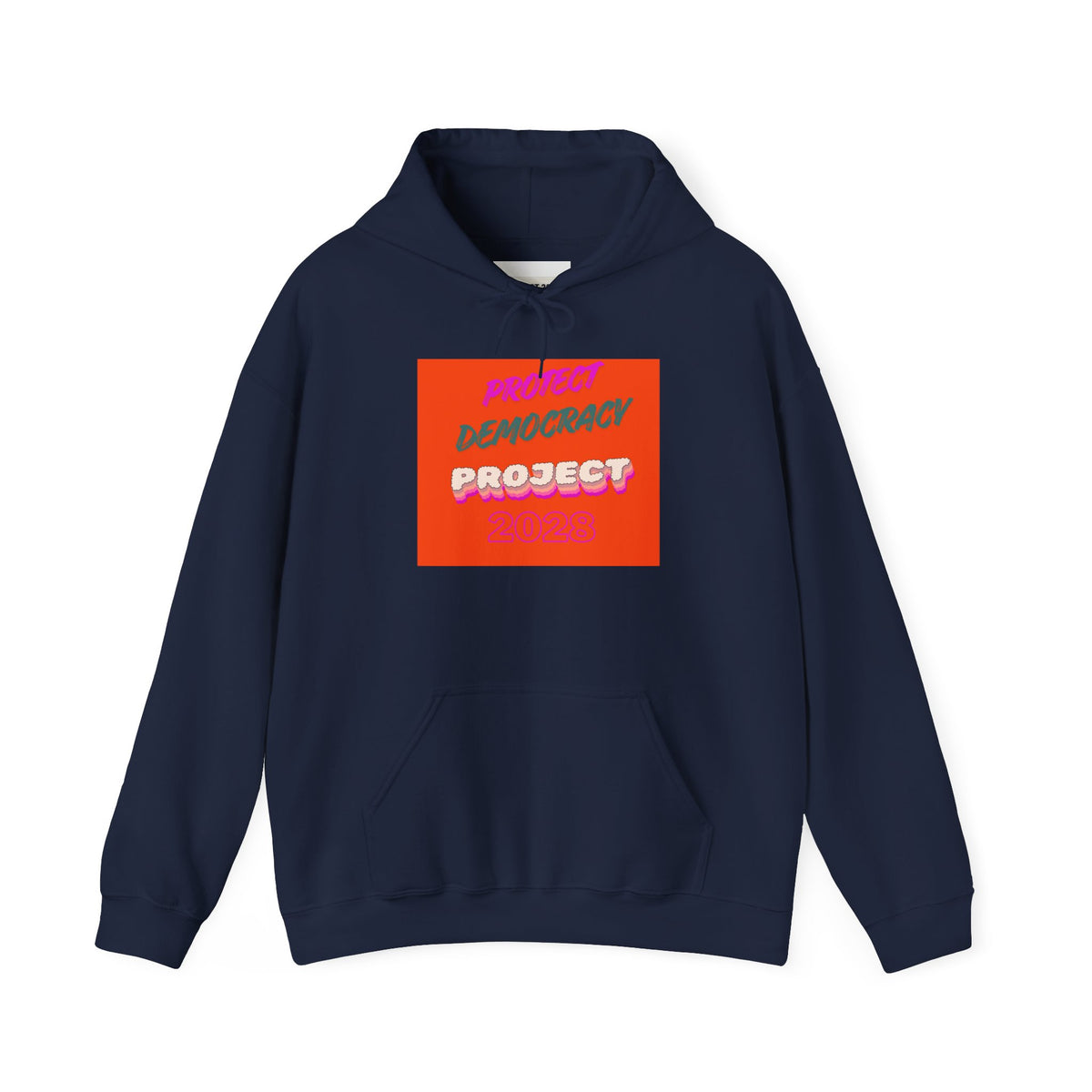 Democracy Project Hoodie | Bold Retro Text, Pink & Orange Square Design