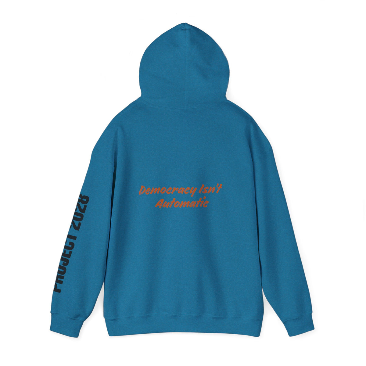 Copy of Product 2028 graphic Hoodie | Democracy Isn't Automatic slogan back