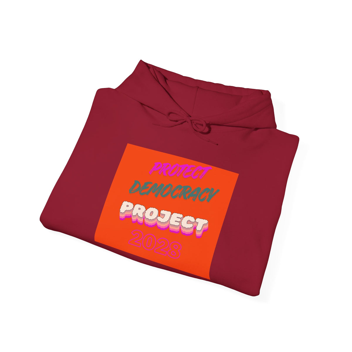 Democracy Project Hoodie | Bold Retro Text, Pink & Orange Square Design