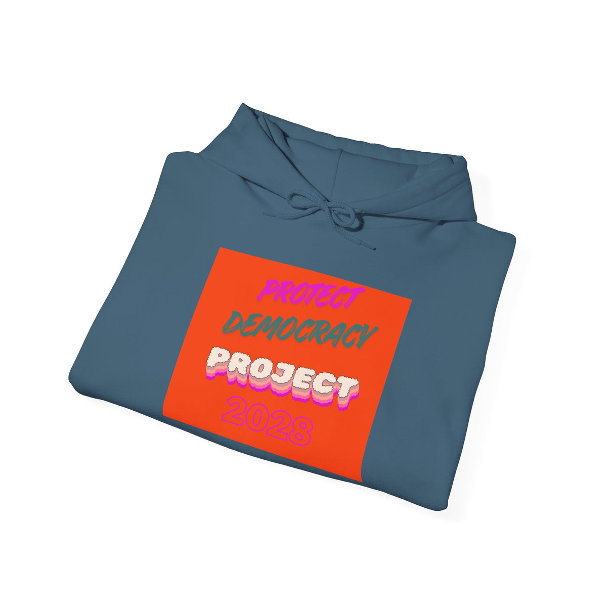 Democracy Project Hoodie | Bold Retro Text, Pink & Orange Square Design