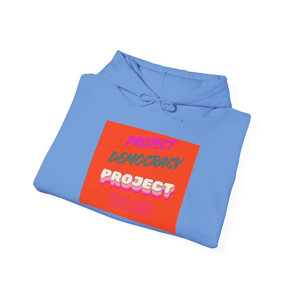 Democracy Project Hoodie | Bold Retro Text, Pink & Orange Square Design