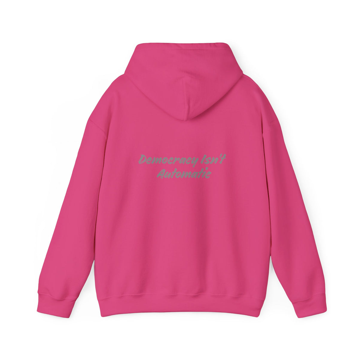Project 2028 hoodie | Democracy Isn't Automatic back print