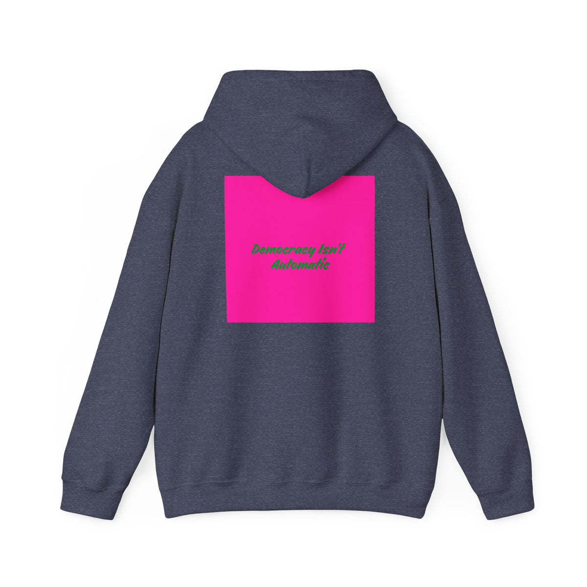 Democracy Project Hoodie | Bold Retro Text, Pink & Orange Square Design
