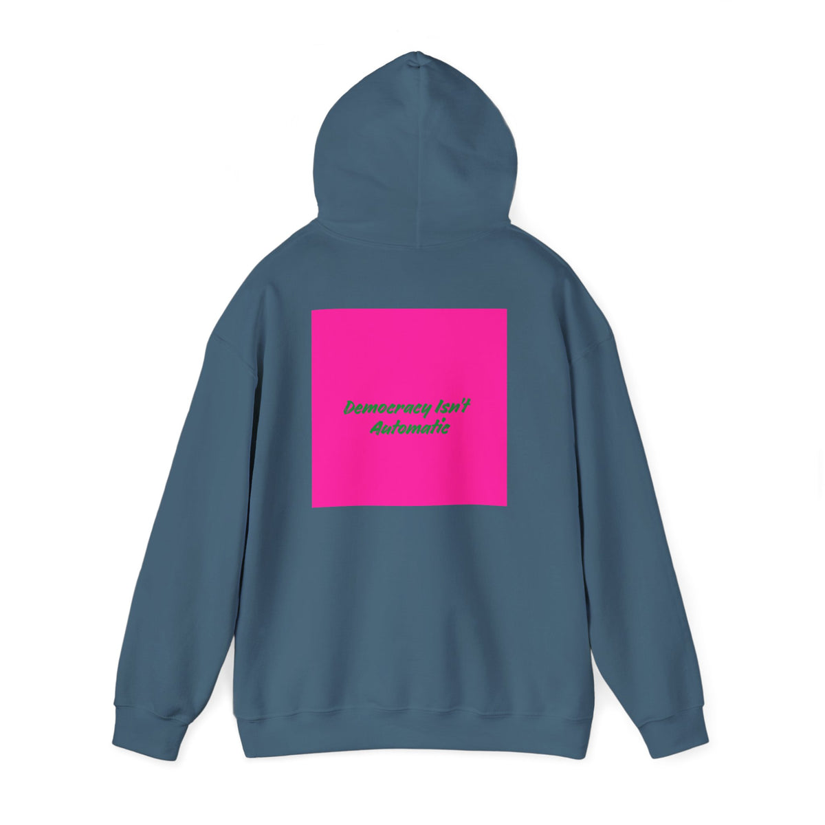 Democracy Project Hoodie | Bold Retro Text, Pink & Orange Square Design