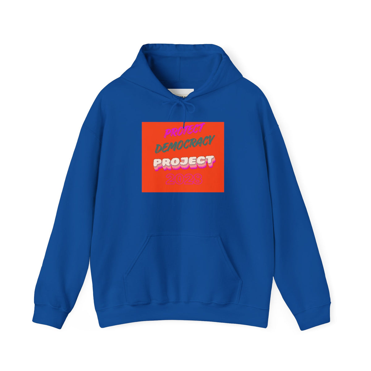 Democracy Project Hoodie | Bold Retro Text, Pink & Orange Square Design