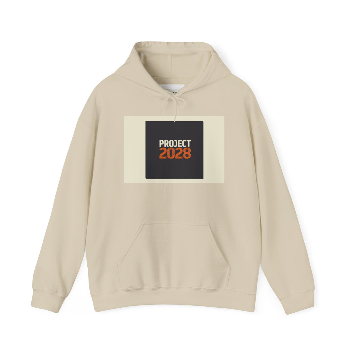 Project 218 Hoodie | Retro Block Logo, Beige Panel Front, Script Back