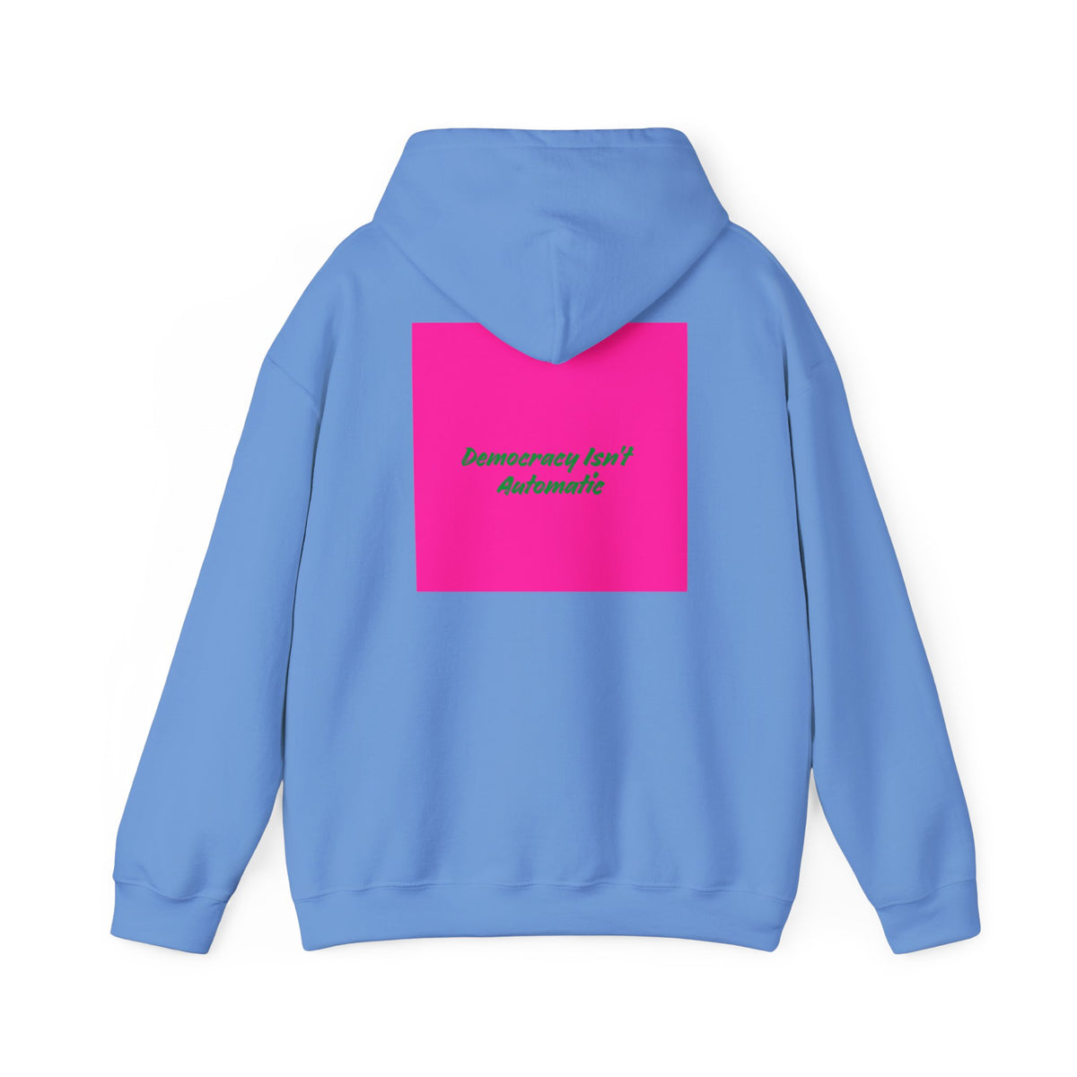 Democracy Project Hoodie | Bold Retro Text, Pink & Orange Square Design