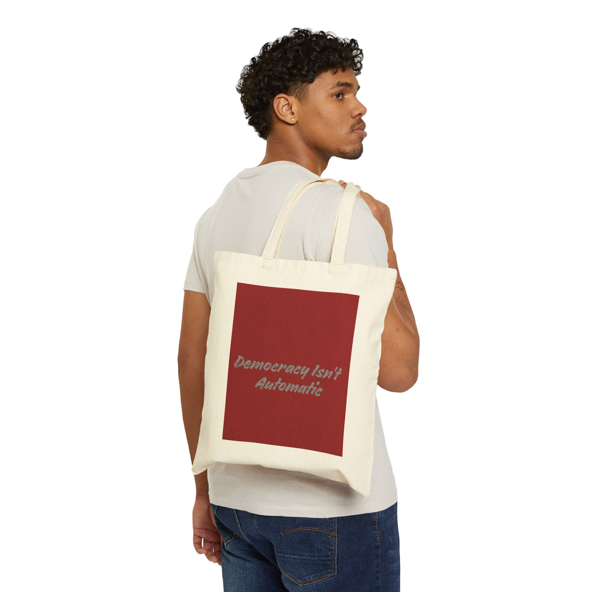 Project 2028 Cotton Canvas Tote — "Democracy Isn't Automatic" Political Protest Bag