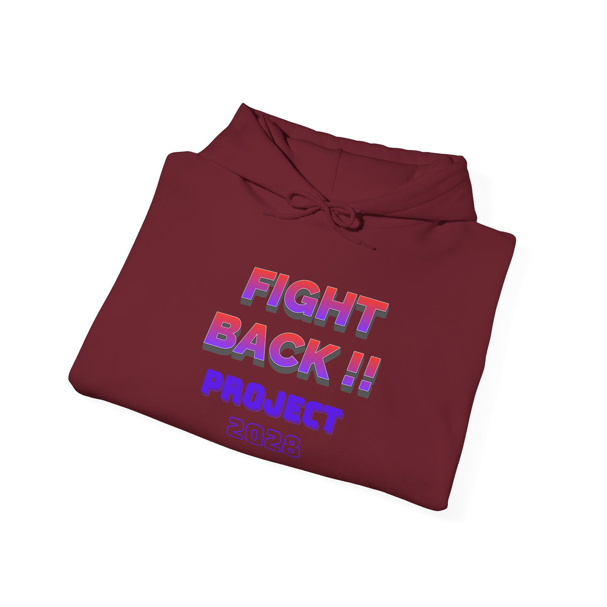 Project 2028 hoodie | Fight Back II text graphic, retro purple pink print
