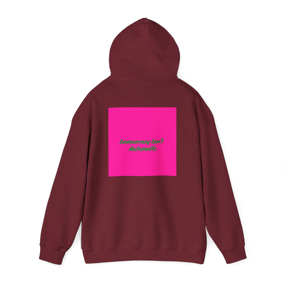 Democracy Project Hoodie | Bold Retro Text, Pink & Orange Square Design