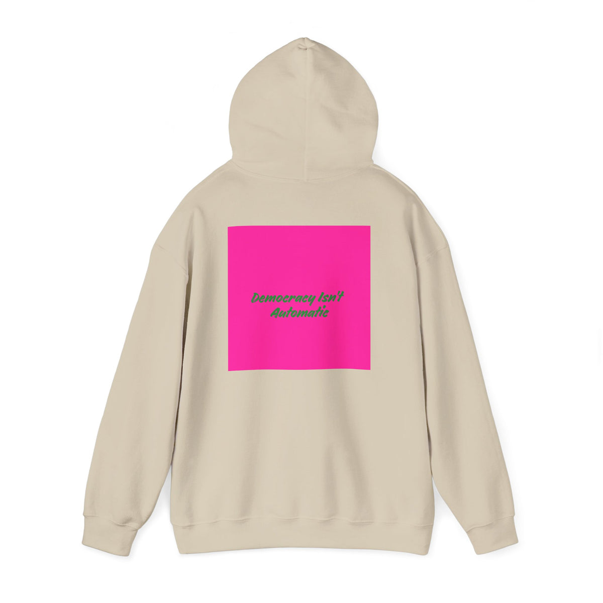 Democracy Project Hoodie | Bold Retro Text, Pink & Orange Square Design