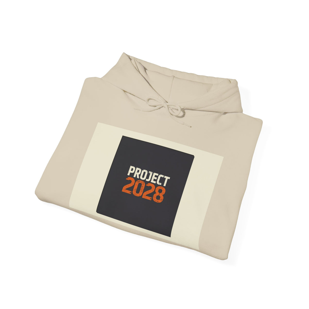 Project 218 Hoodie | Retro Block Logo, Beige Panel Front, Script Back