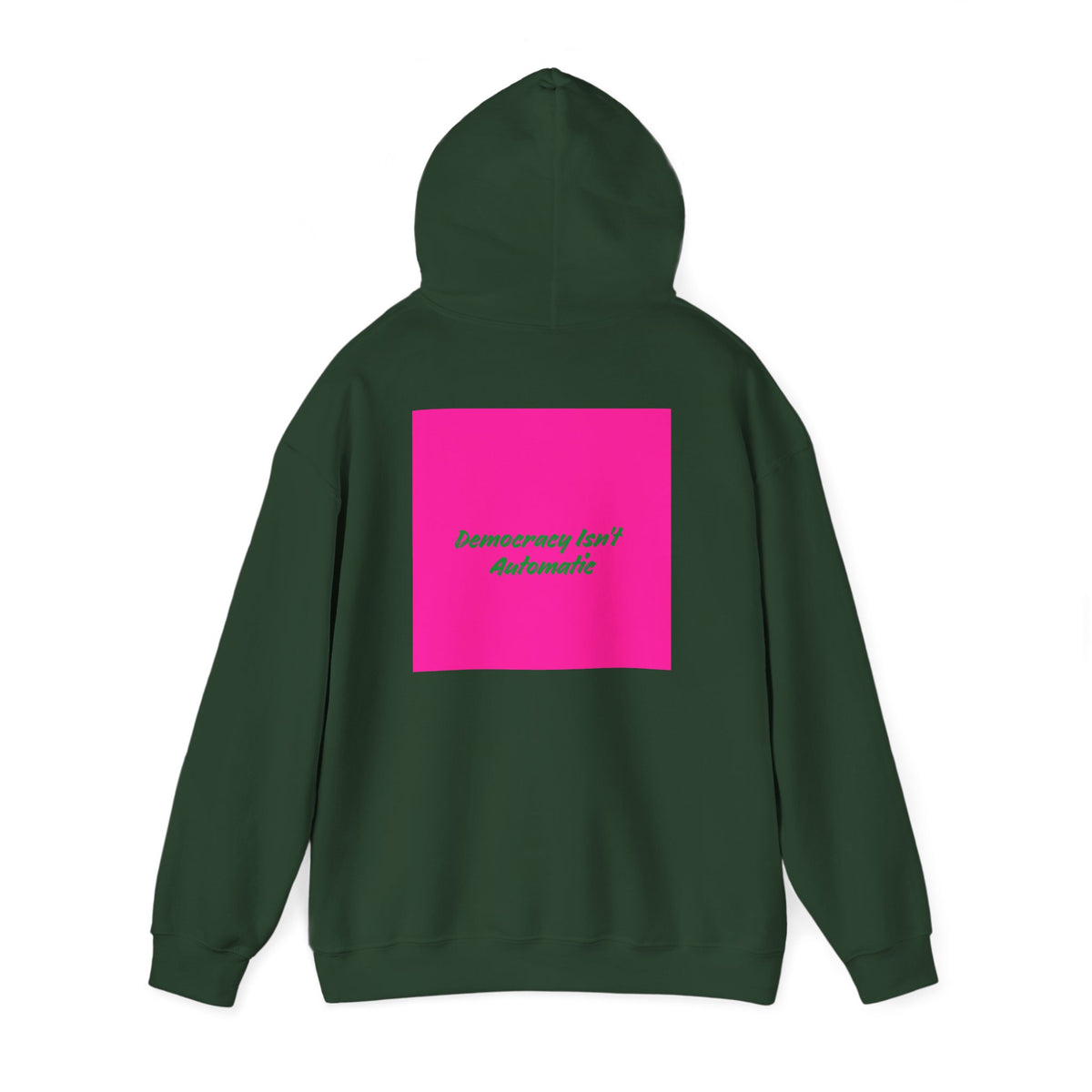 Democracy Project Hoodie | Bold Retro Text, Pink & Orange Square Design