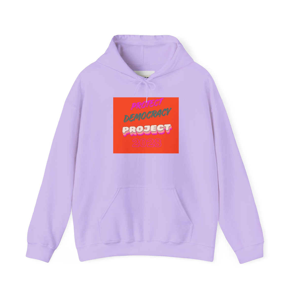 Democracy Project Hoodie | Bold Retro Text, Pink & Orange Square Design