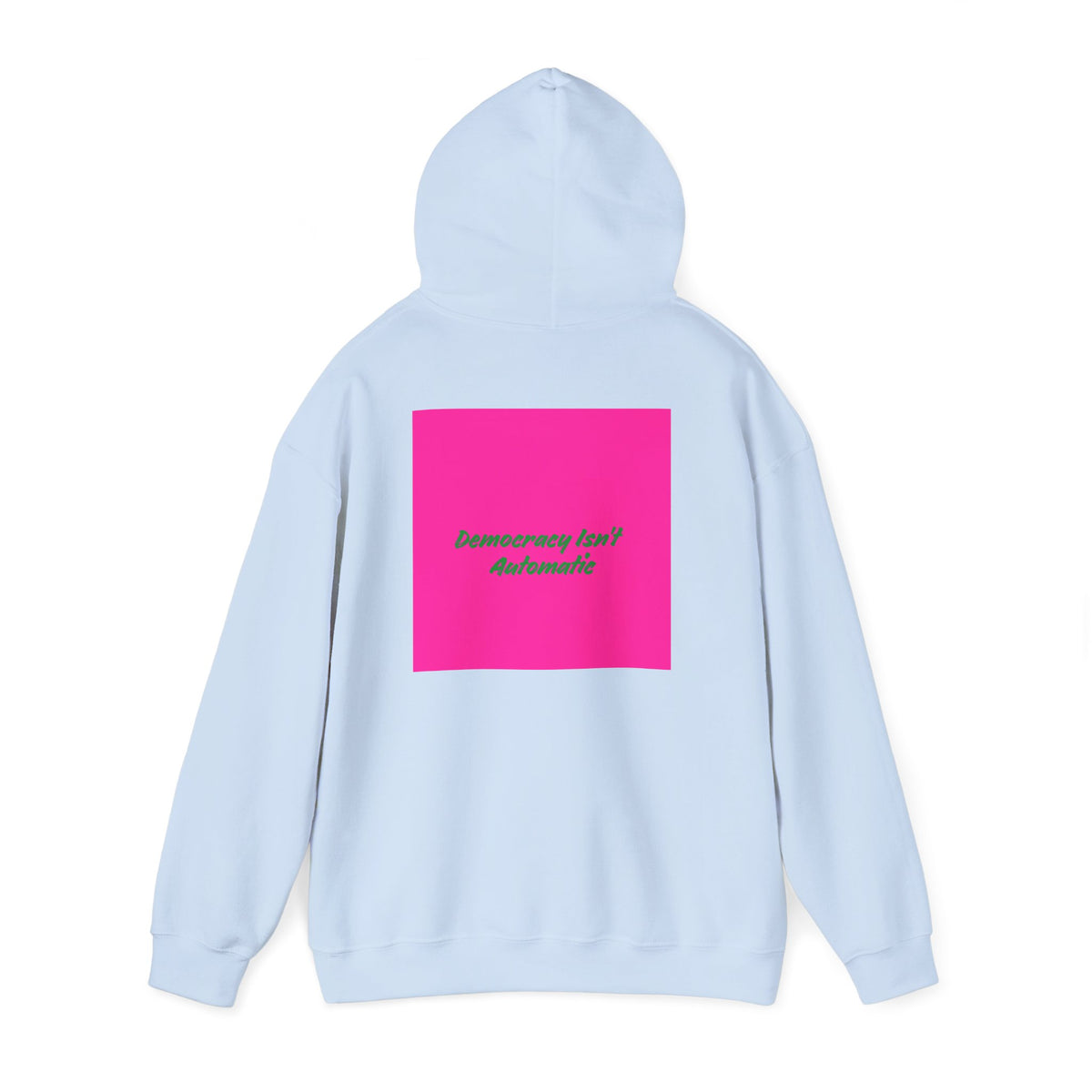 Democracy Project Hoodie | Bold Retro Text, Pink & Orange Square Design