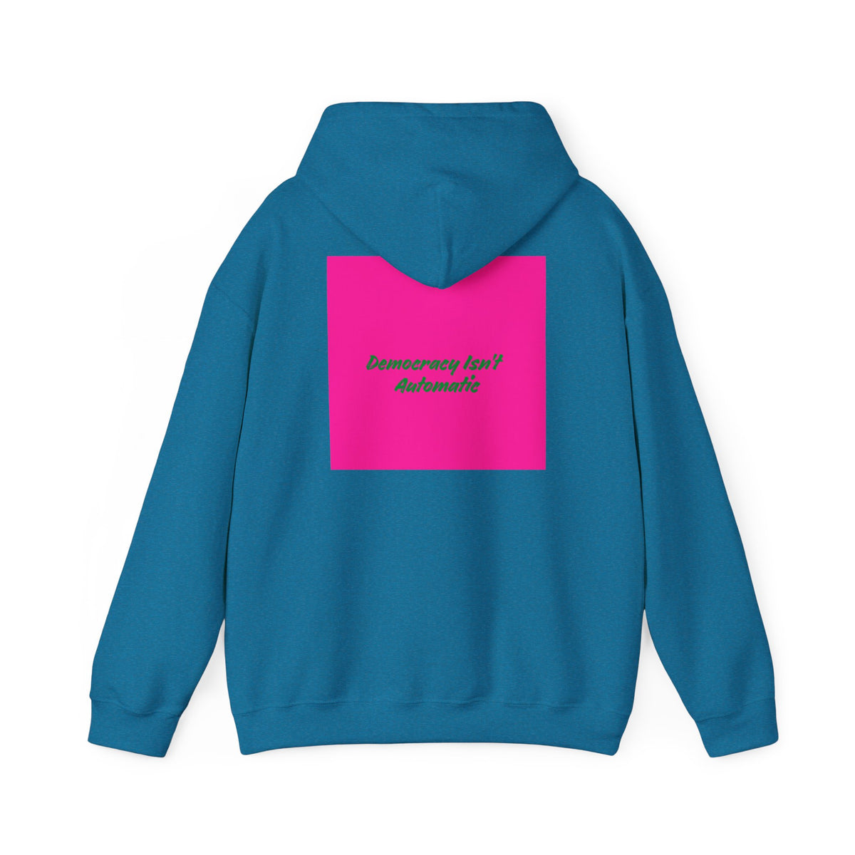 Democracy Project Hoodie | Bold Retro Text, Pink & Orange Square Design