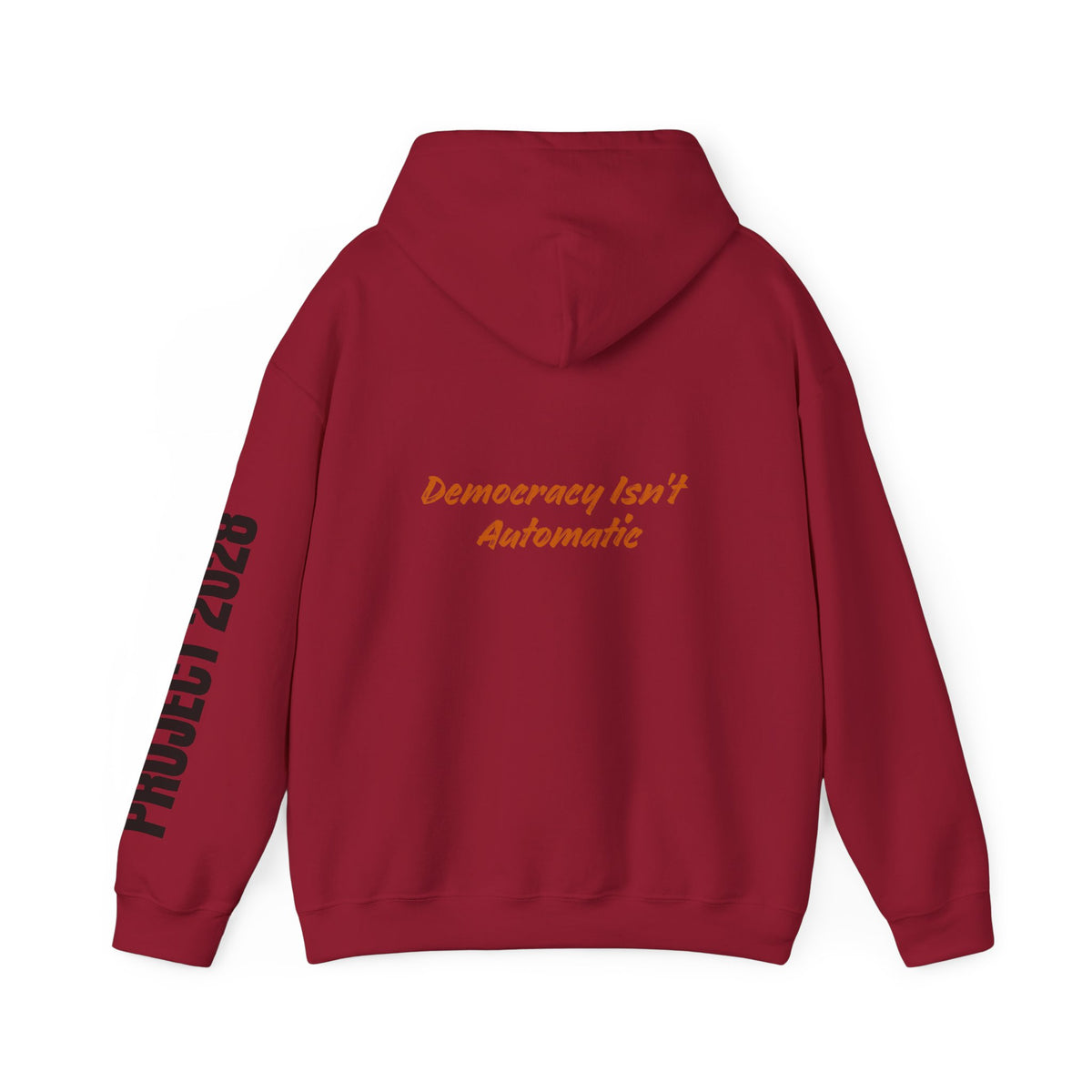 Copy of Product 2028 graphic Hoodie | Democracy Isn't Automatic slogan back
