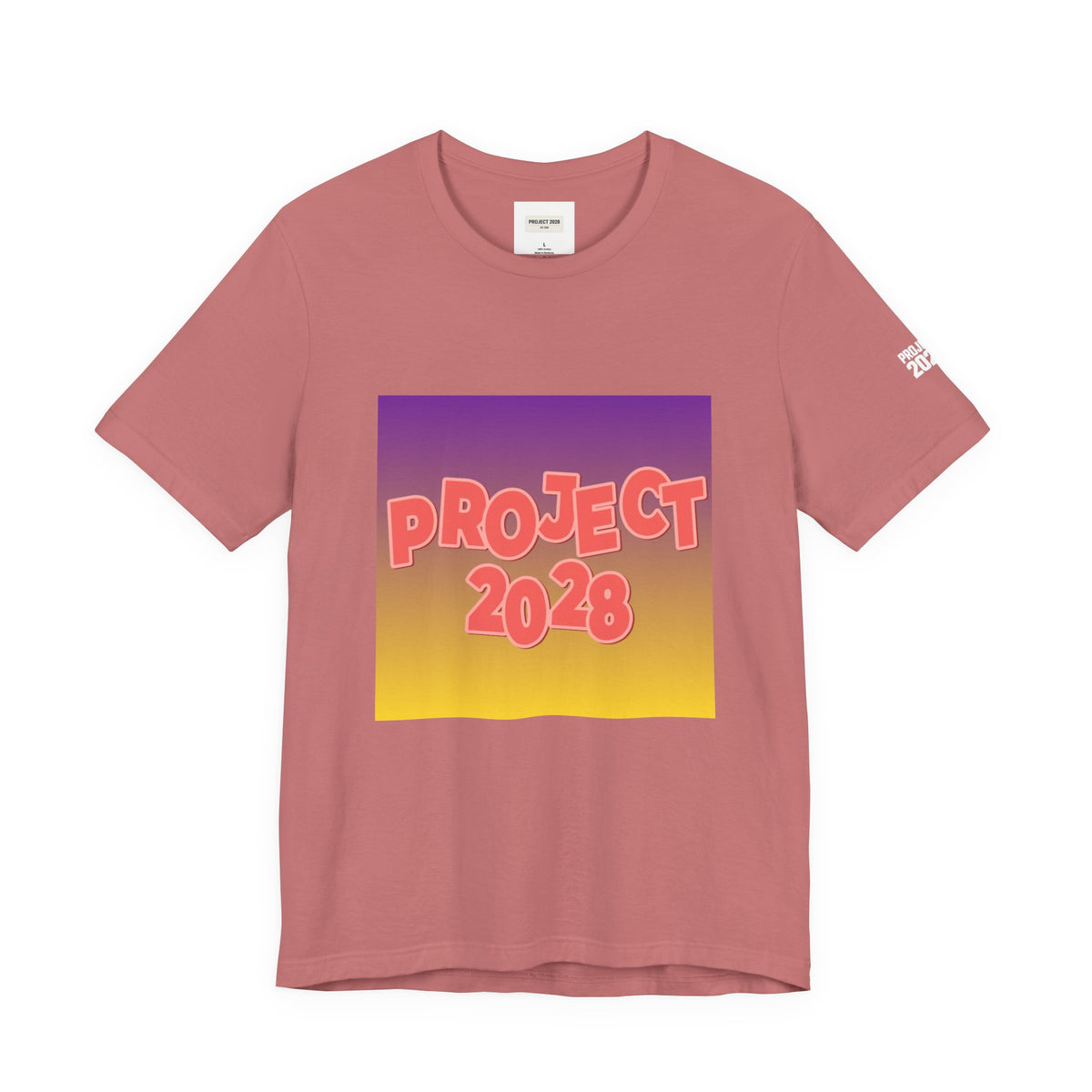 T-Shirt — Project 2028 Gradient Graphic (Back: "Democracy Isn’t Automatic") - Make a Statement Without Saying a Word!