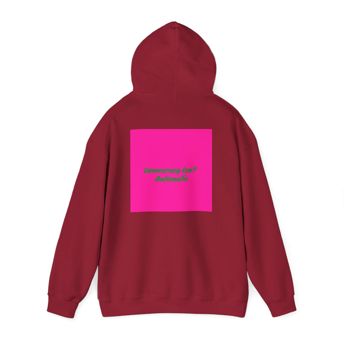Democracy Project Hoodie | Bold Retro Text, Pink & Orange Square Design